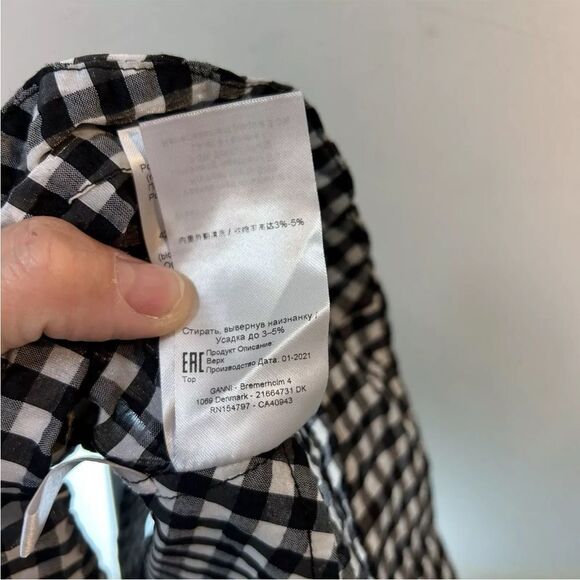 Ganni Seersucker Peplum Top 40 Us 8-10 Black White Plaid Tank Blouse Gingham - Picture 9 of 15